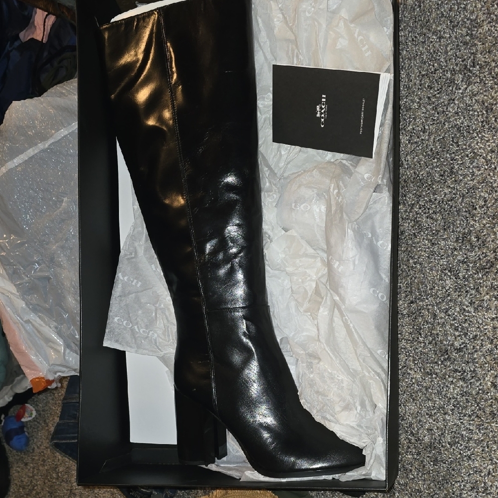 Coach Women's Shiny Black Over the Knee Boots